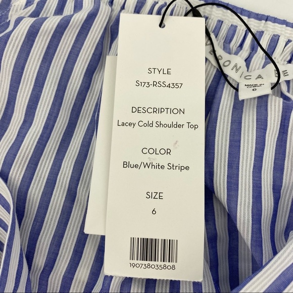 NWT Veronica Beard Lacey Striped Cold-shoulder Top Size 6 - Picture 3 of 10